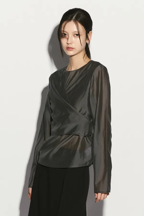 TIE WRAP BLOUSE CHARCOAL
