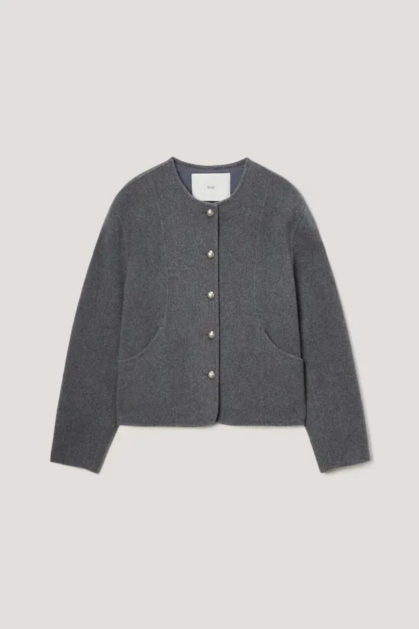 HANDMADE CASHMERE COLLARLESS JACKET MELANGE GREY