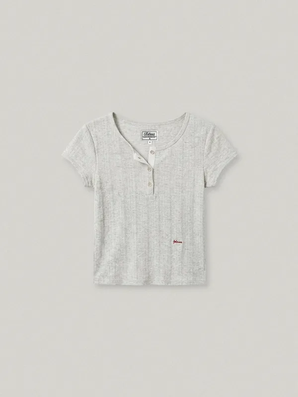 SOFT CAP SLEEVE HENRY NECK T-SHIRT - MELANGE WHITE소프트 캡 슬리브 헨리넥 티셔츠