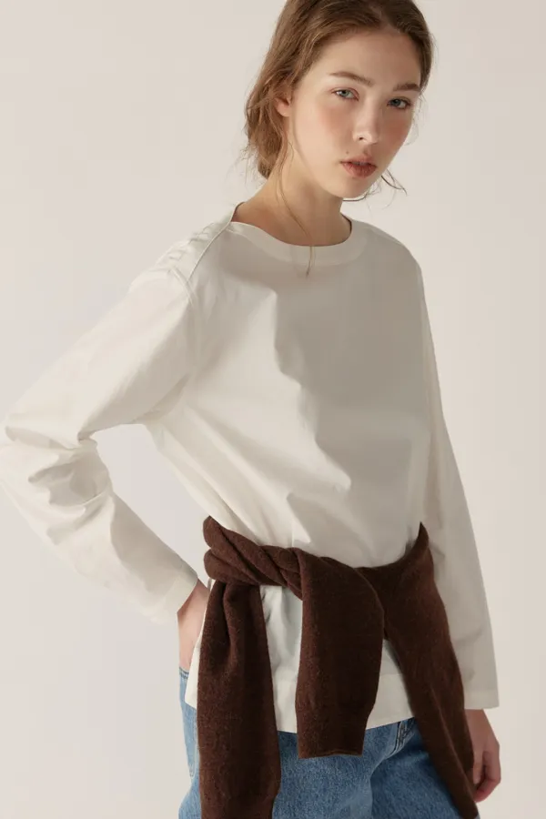 cotton boat-neck shirt (off white)
