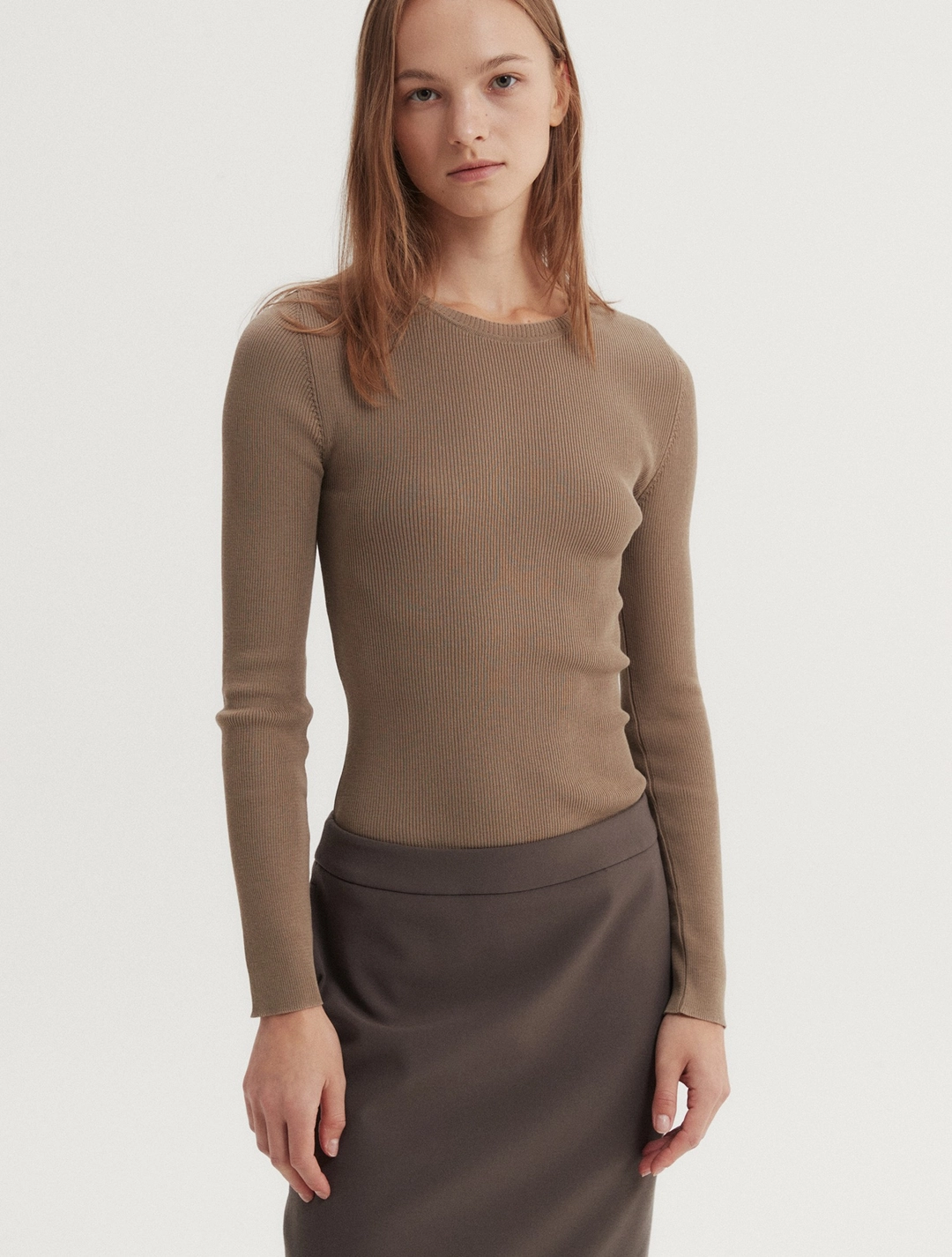 이아 Kate Rib Knit Top (Brown) 상품 이미지 1