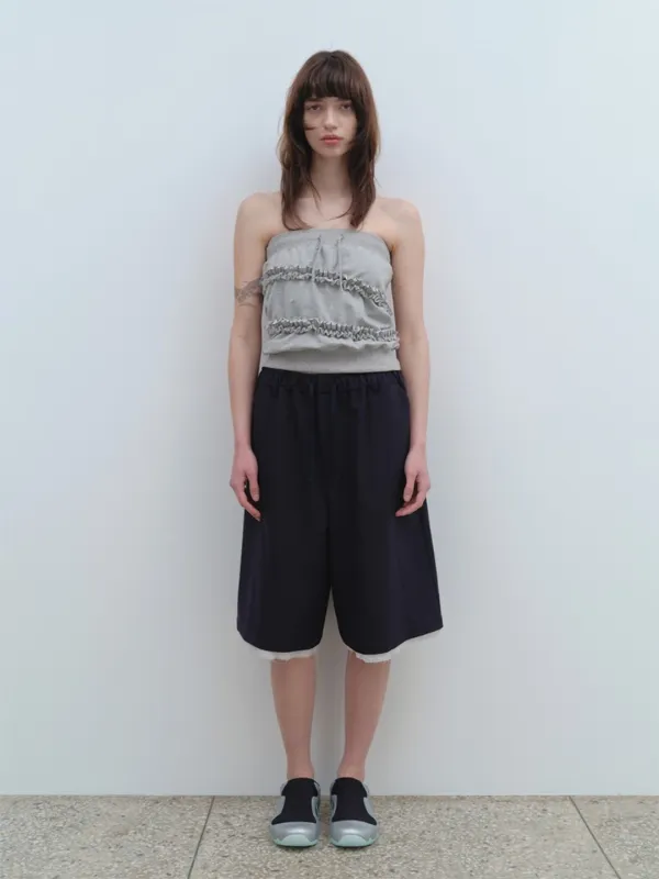 Cut Off Triming Bermuda Shorts [Navy]
