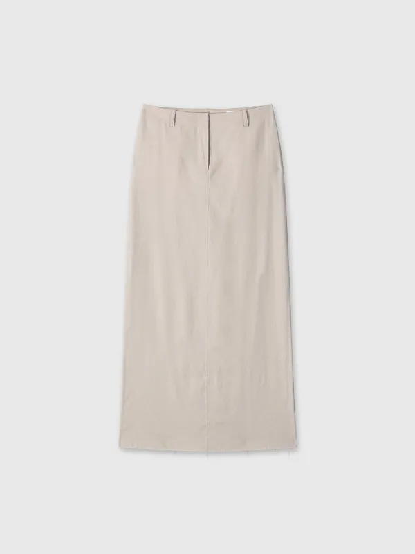 (W) LINEN RELAXED MAXI SKIRT_ SAND