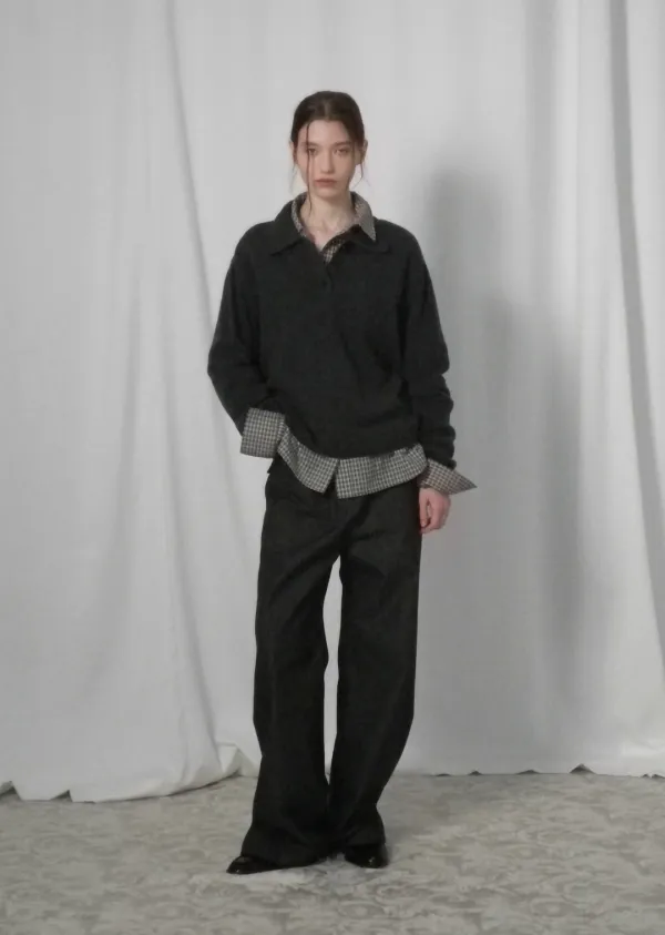 BUTTON COLLAR PULLOVER (dust gray)