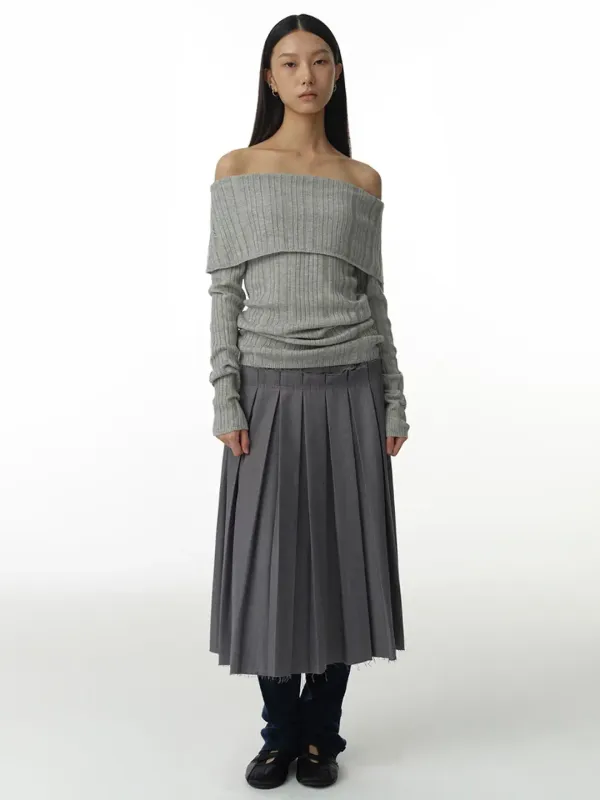 Buckle Pleated Skirt [Gray]