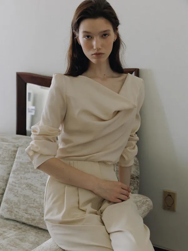 Soft Drape Scarf Blouse_2Color