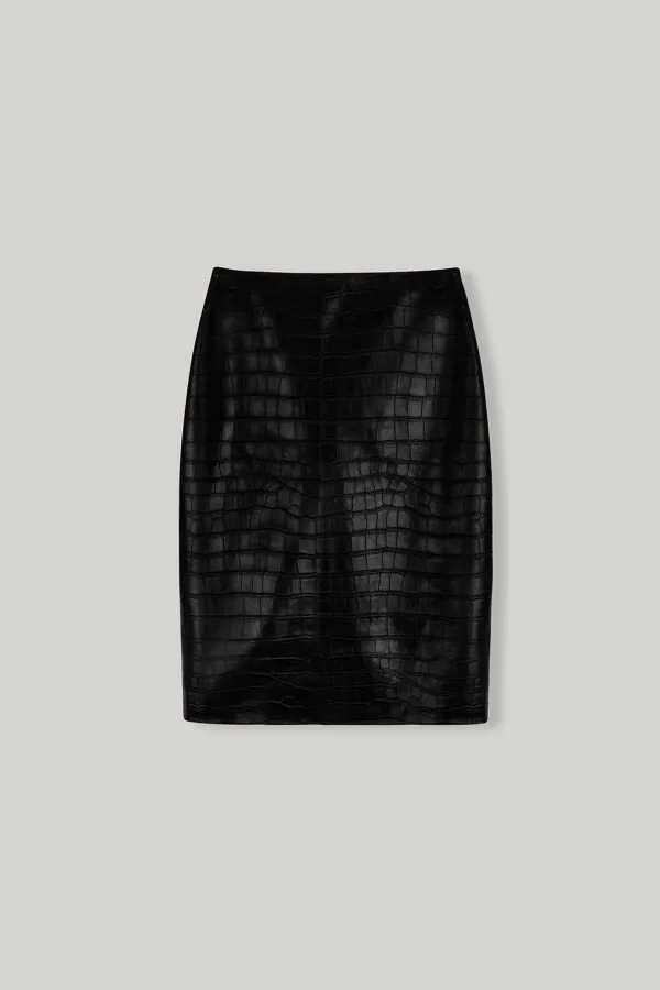 Sadie Croc Leather Midi Skirt