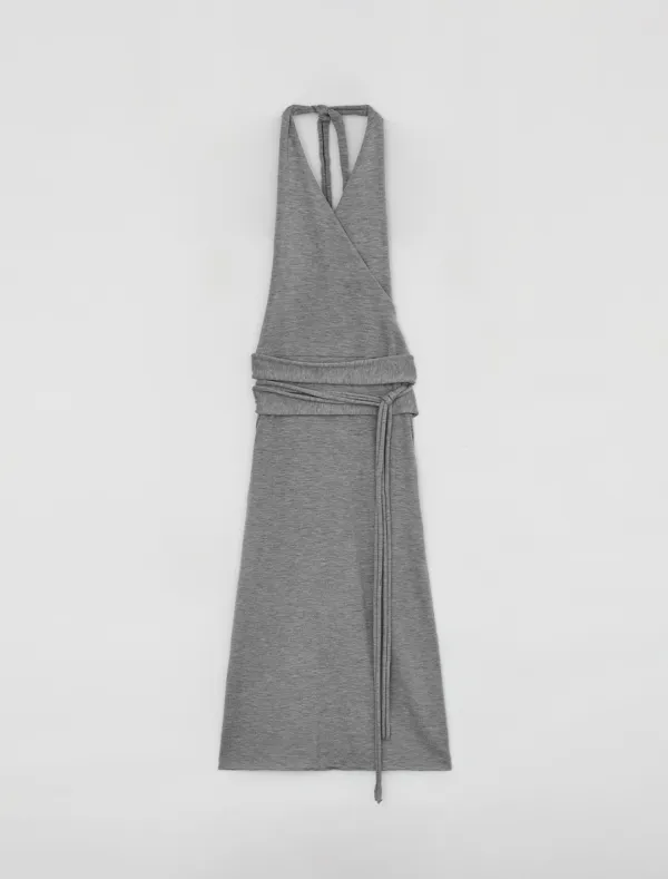 [2nd REORDER] SLEEVELESS WRAP KNIT DRESS [GREY]