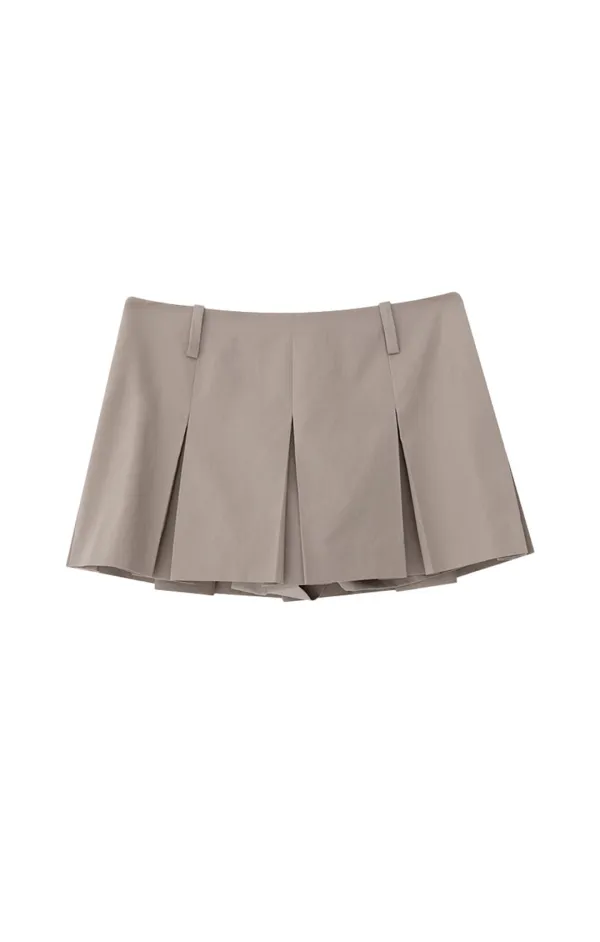 CLAIRE COTTON PLEATED MINI SKIRT (BEIGE)