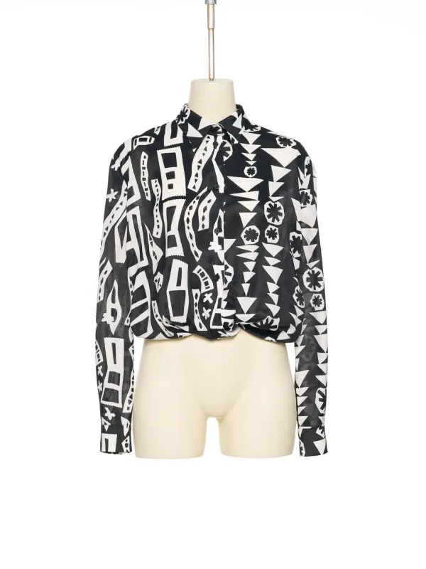 FW25 BLACK PRINTED CROPPED WRAP SHIRT