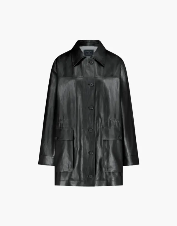 leather utility half jacket - black