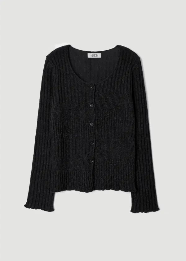 [EXCLUSIVE] Fine ribbed cardigan (Charcoal)
