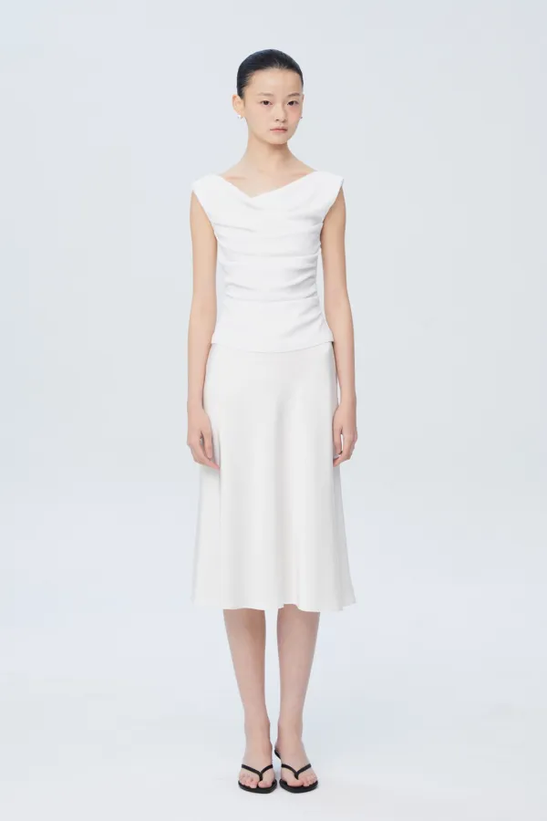 SATIN BIAS MIDI FLARE SKIRT