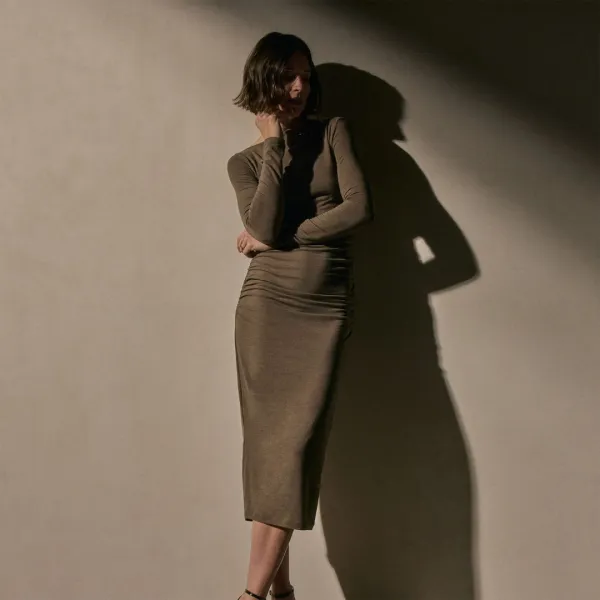 Ruched Long Sleeve Dress - Caribou
