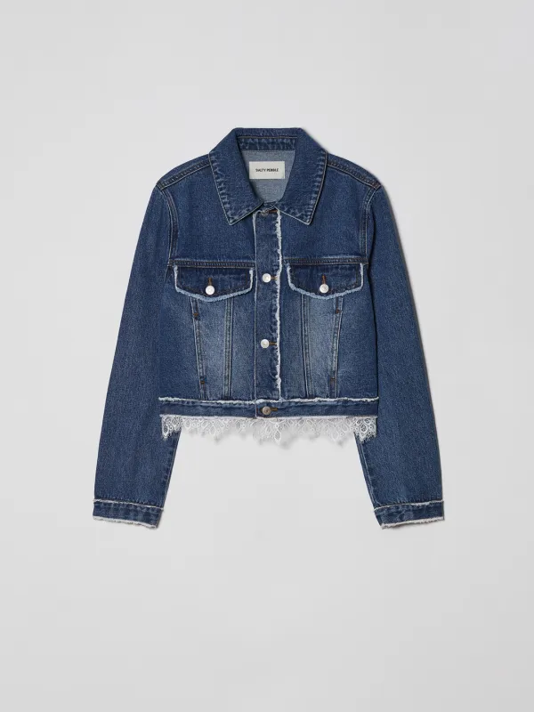 LACE LAYERED DENIM JACKET [BLUE]
