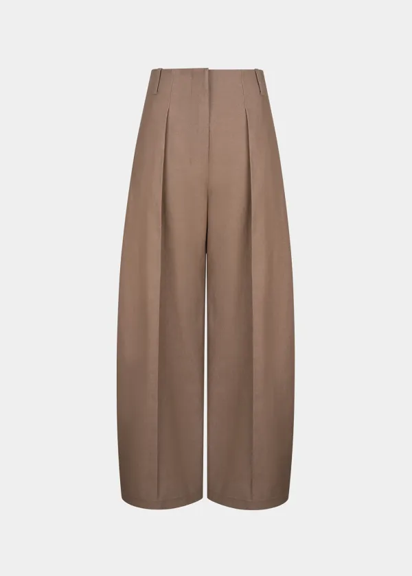 W WAISTED TUCK WIDE PANTS - BEIGE