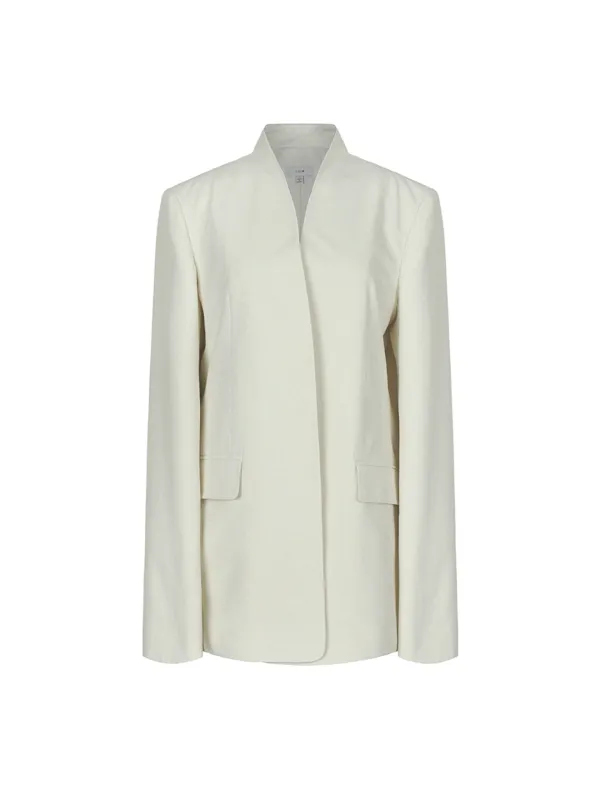 MINIMAL COLLARLESS BLAZER (LIGHT YELLOW)