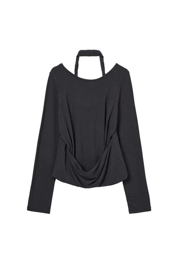 LAYERED HALTER NECK LONG SLEEVE IN CHARCOAL