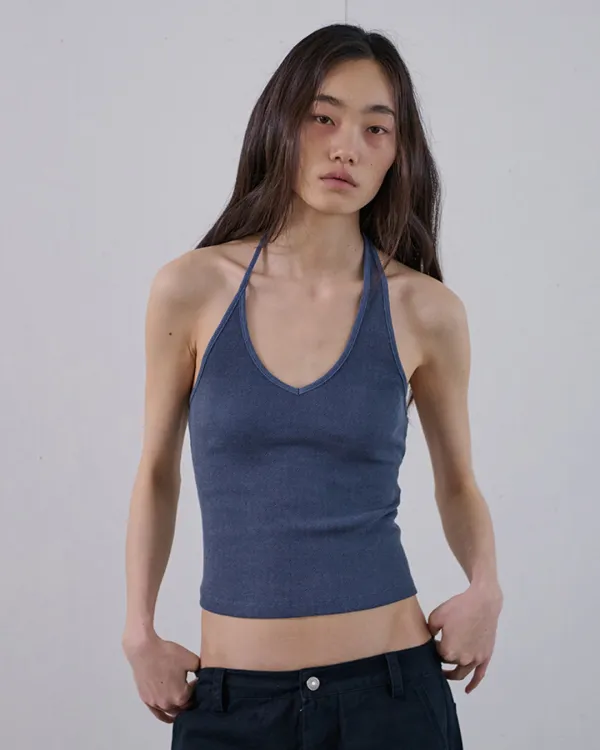 WASHED ASYM SLEEVELESS - BLUE