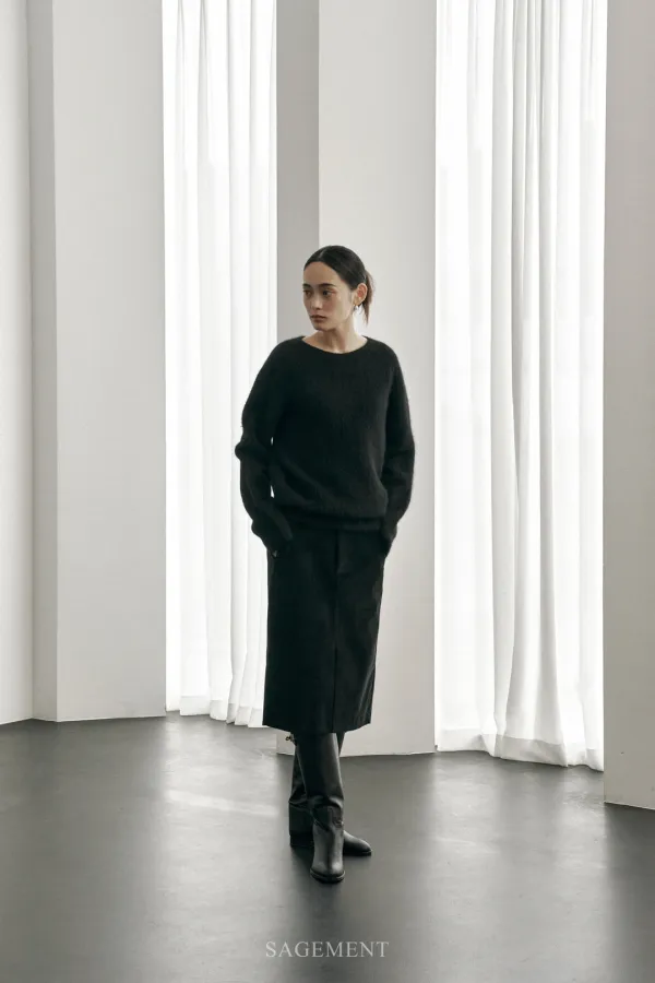 HAIRY WHOLEGARMENT FOX KNIT_BLACK