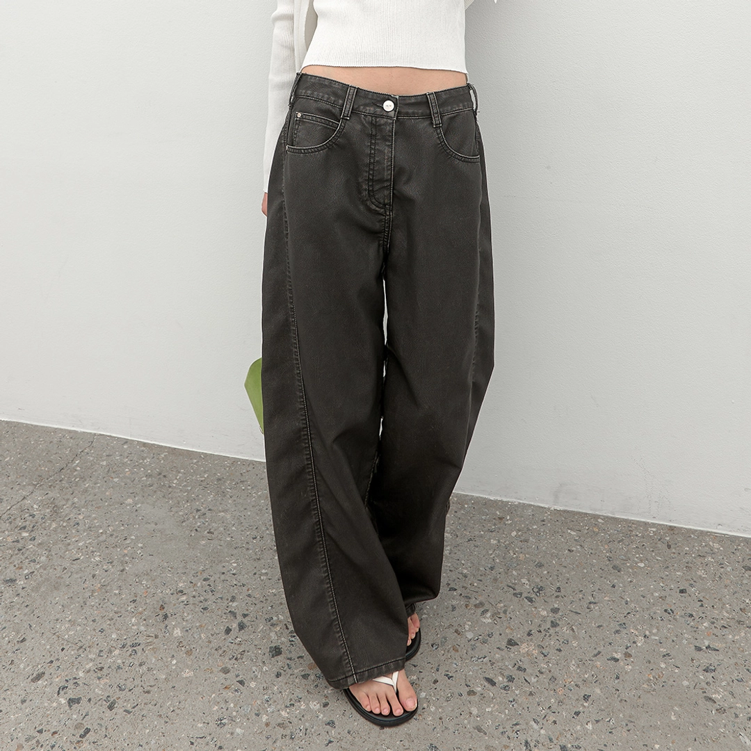아뜰리에 나인 (PT-5821)VINTAGE WASHED LEATHER CURVED PANTS 상품 이미지 1