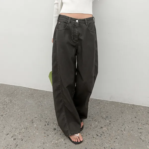(PT-5821)VINTAGE WASHED LEATHER CURVED PANTS