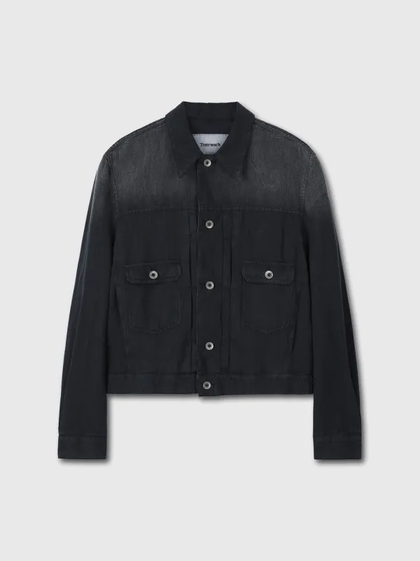 COTTON LINEN GARMENT-DYED TRUCKER JACKET_ FADED BLACK