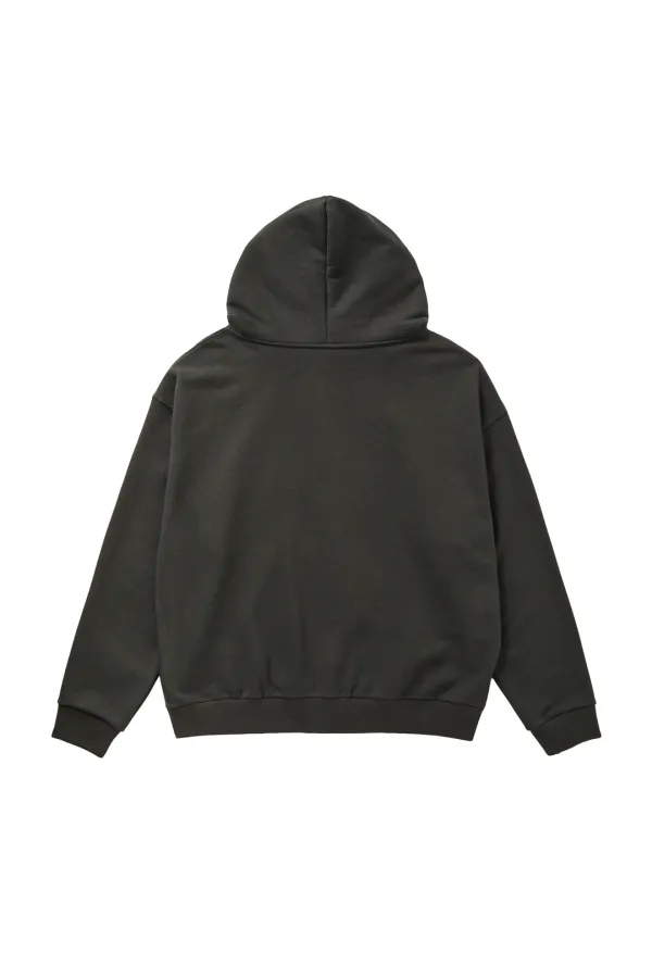 APPLIQUE ABLE OVERSIZE HOOD ZIP UP IN CHARCOAL