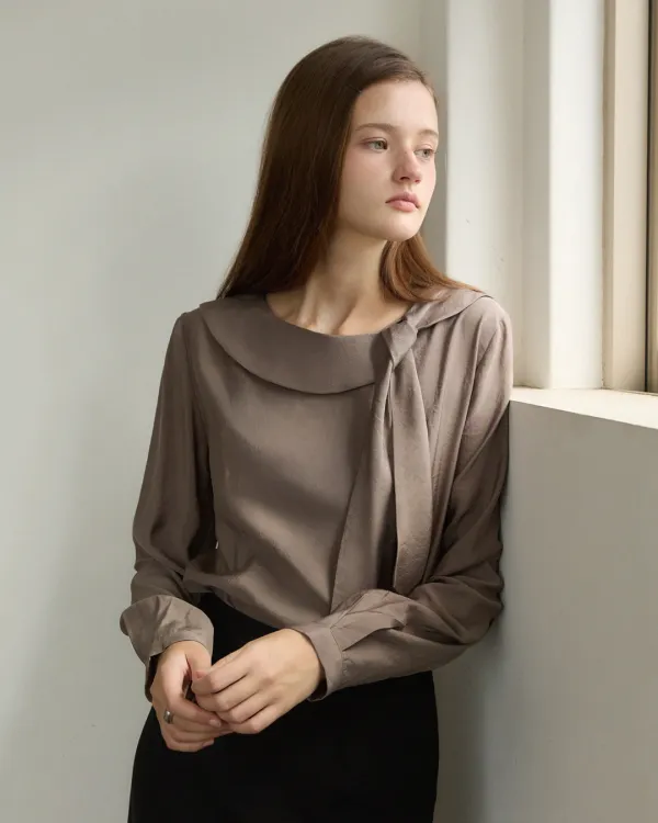 Round tie ribbon blouse - moca