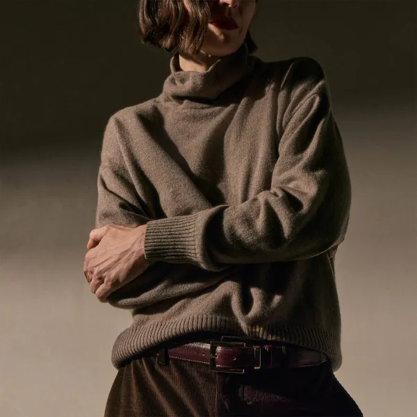 Spun Cashmere Funnel Neck Sweater - Warm Brown
