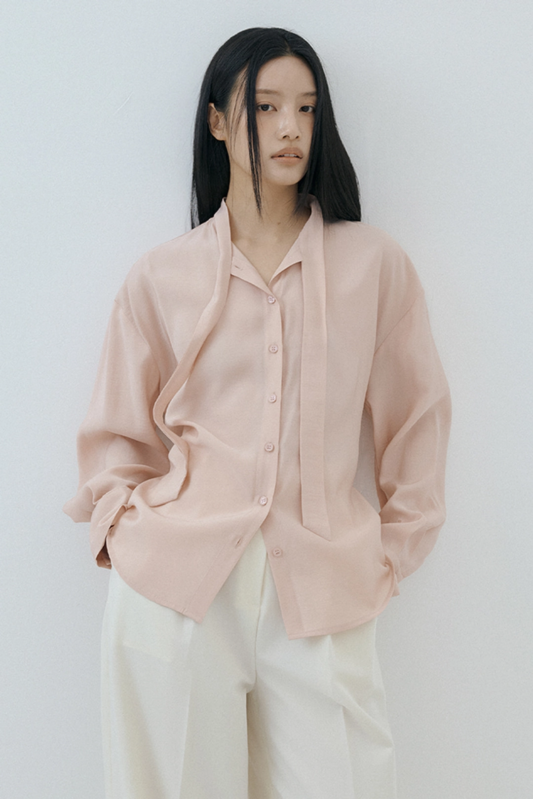 루시르주 Silky Corset-Back Oversized Blouse (pink) 상품 이미지 1