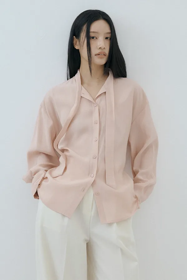 Silky Corset-Back Oversized Blouse (pink)