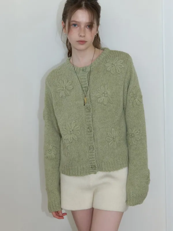 Melty-mallow knit cardigan (sage green)