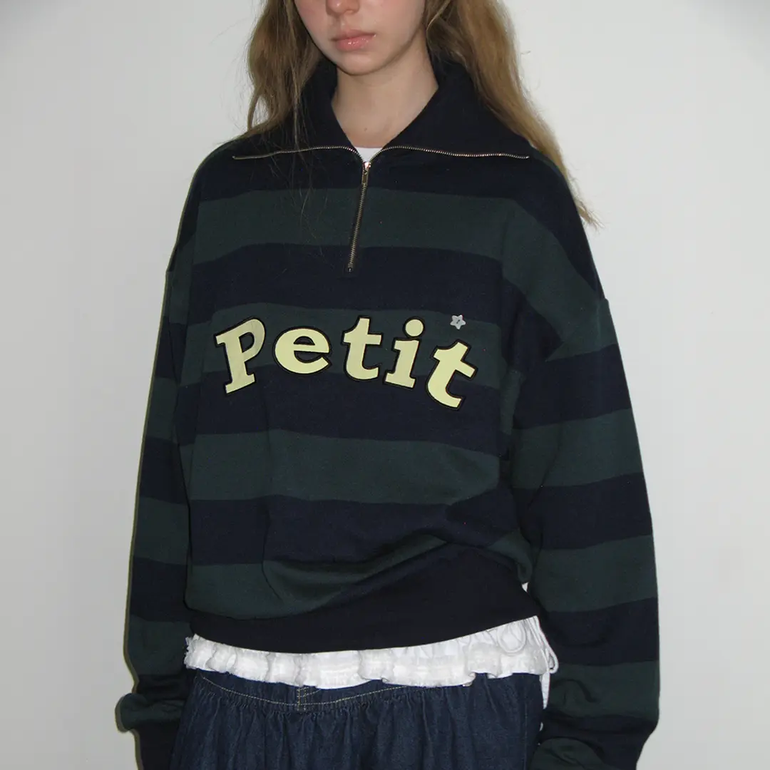 론론 STAR BUTTON PETIT APPLIQUE HALF ZIP UP SWEATSHIRTS GREEN NAVY 상품 이미지 2