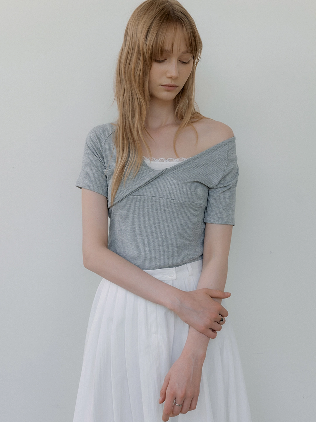 아워코모스 deep V-neck raglan T-shirt (melange gray) orc 6017 상품 이미지 1