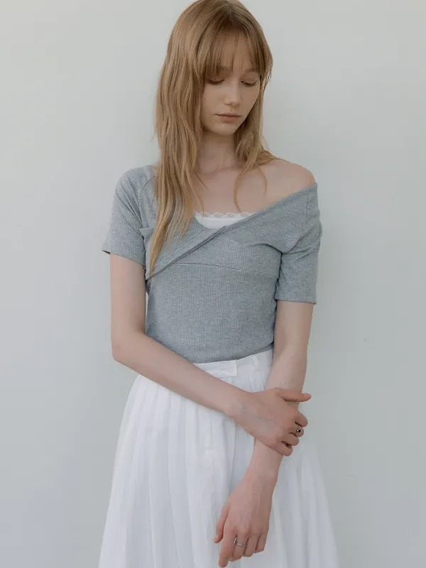 deep V-neck raglan T-shirt (melange gray) orc 6017