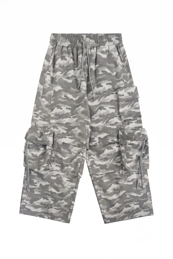 SOLID POCKET WIDE BANDING PANTS WHITE CAMO