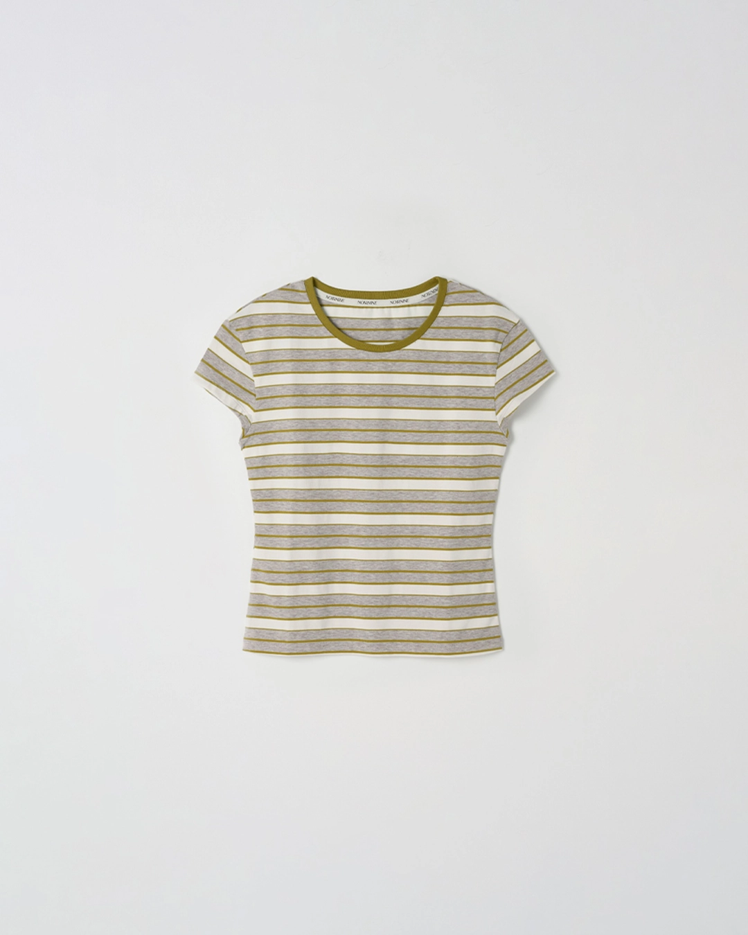 누아르나인 Curved Line Stripe T-Shirt [OLIVE] 상품 이미지 1