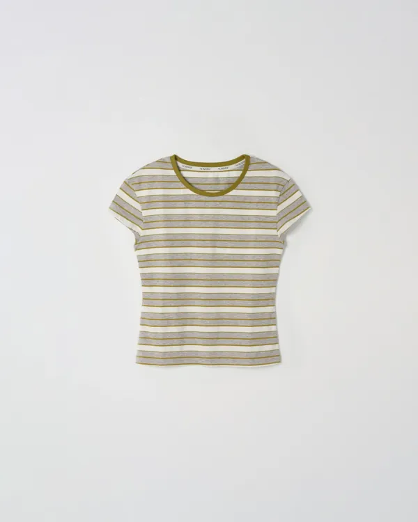 Curved Line Stripe T-Shirt [OLIVE]