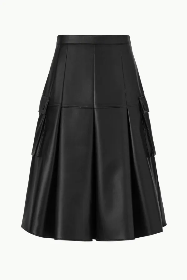 Vegan Leather Pleated Cargo Skirt, Black