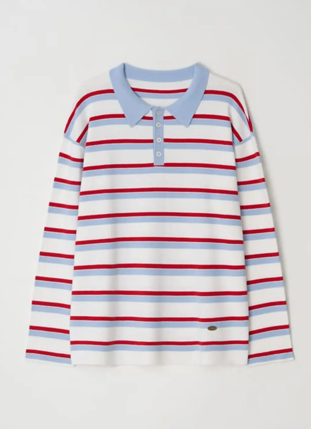 론론 RUGBY COLLAR LOOSE FIT LONG SLEEVE KNIT WHITE RED STRIPE 상품 이미지 3