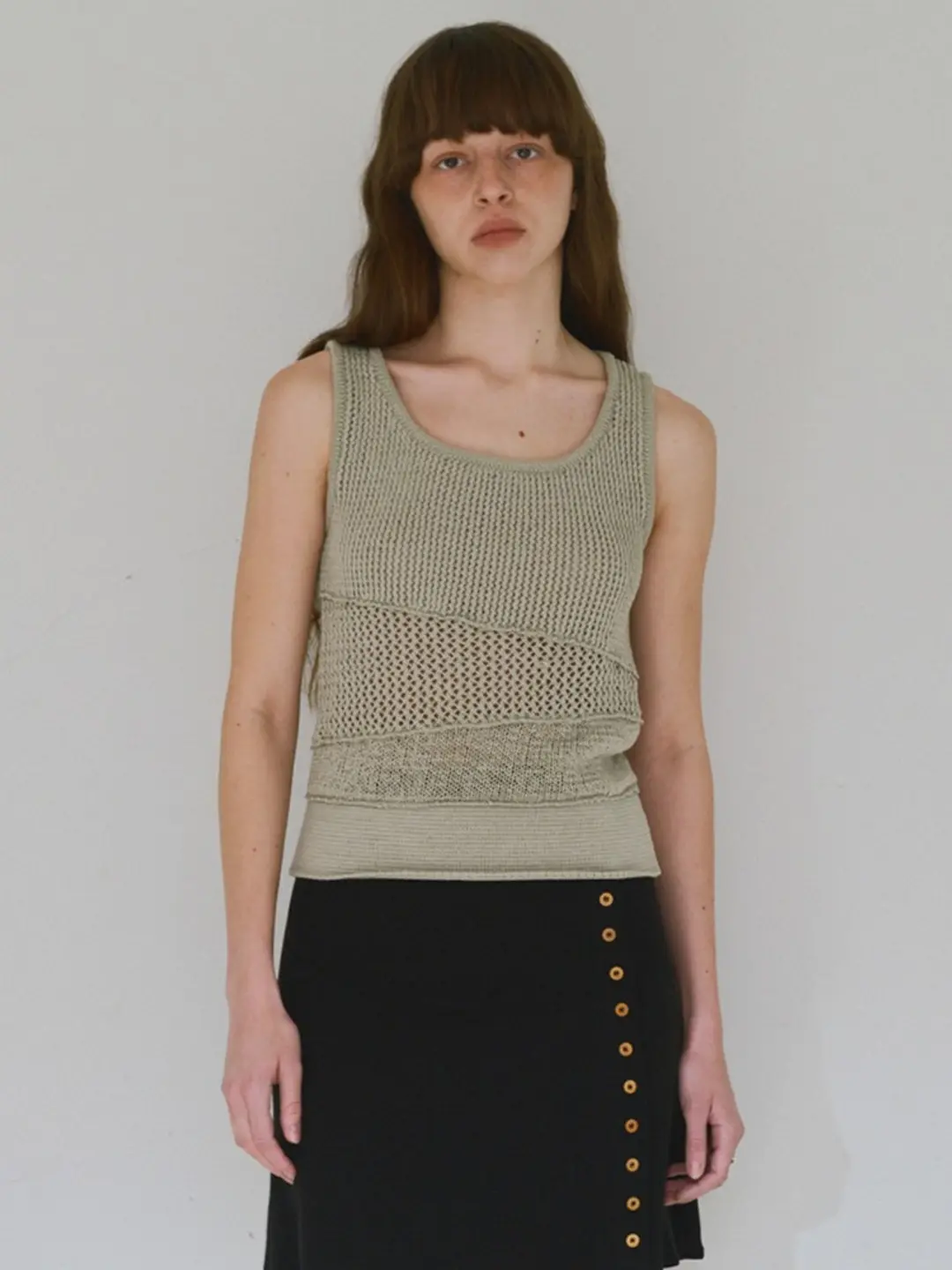 밀로 우먼 Mixed Knit Sleeveless [Yellow Green] 상품 이미지 1