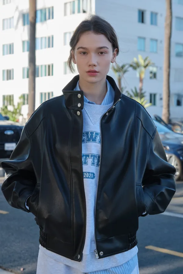 Blake High-Neck Leather Blouson - Black