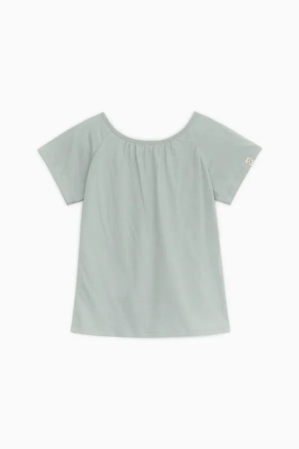 [10/6 SOON] SHIRRING BUTTON LAYERED T-SHIRT, SKY BLUE