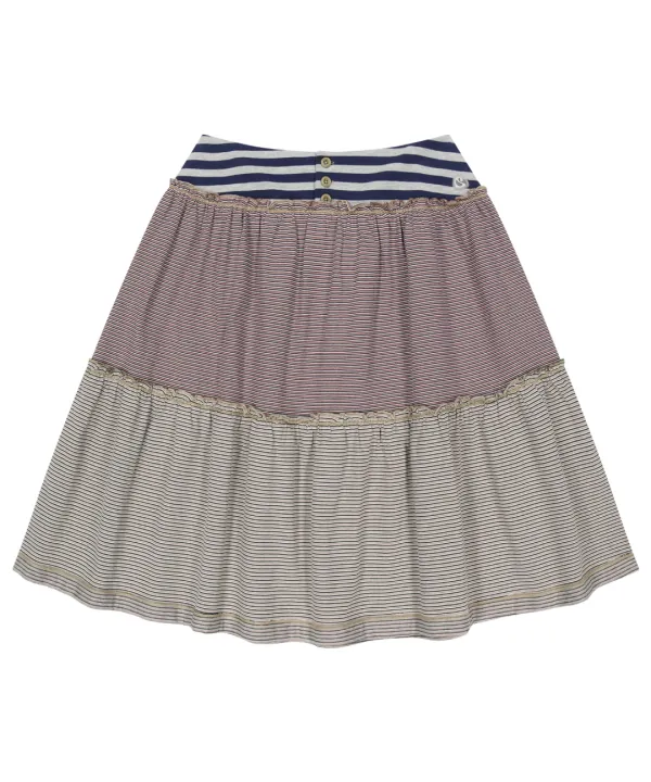 COLORED STRIPE MIDI SKIRT GREY BEIGE