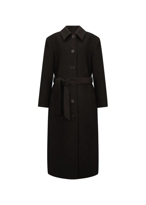 single breasted maxi long coat, dark brown