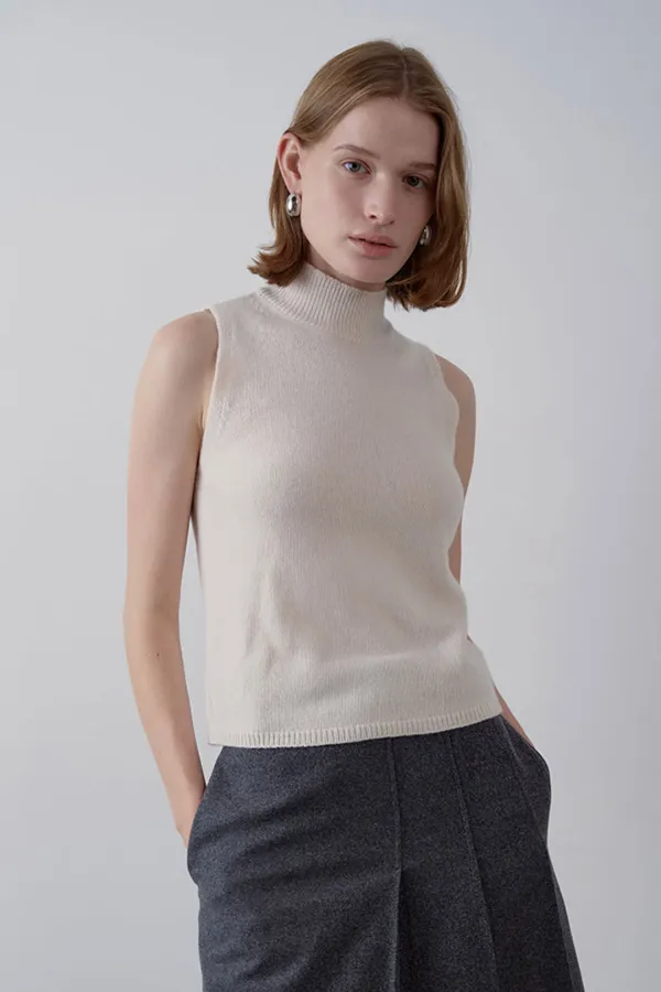 clemence cashmere sleeveless turtleneck knit_ivory