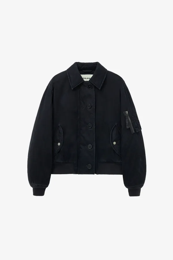 피치 코튼 플라이트 자켓 WASHED BLACK