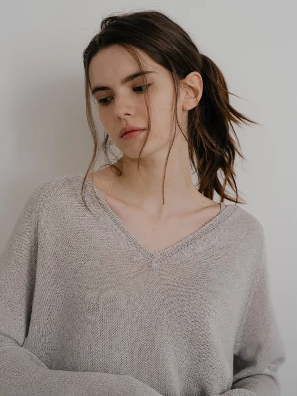 Paper v-neck knit [KNSS10KN03]_Light gray