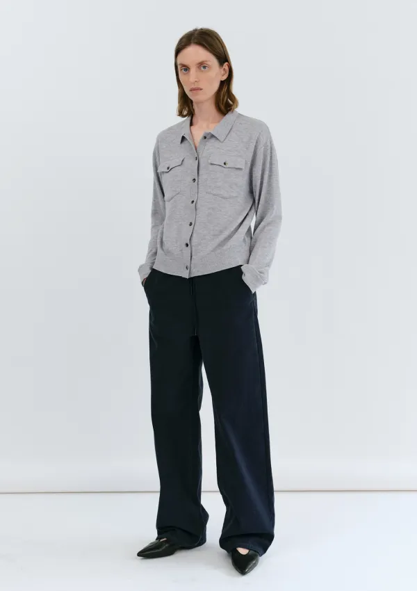 Harper Pocket Collar Knit in Light Gray